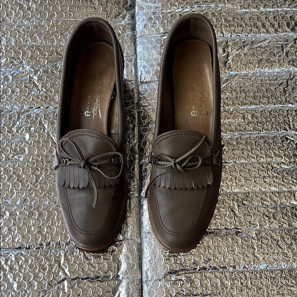 Sean Etienne Brown Leather Loafers with Bow Detail